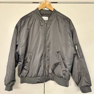 Pink Rose Charcoal Gray Bomber Jacket Medium